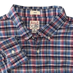 J. Crew The Broken In Oxford Slim Fit Pink Blue Plaid XL